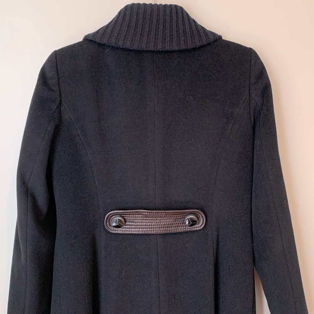 Raffinati long black wool coat with leather trim - Picture 12 of 15